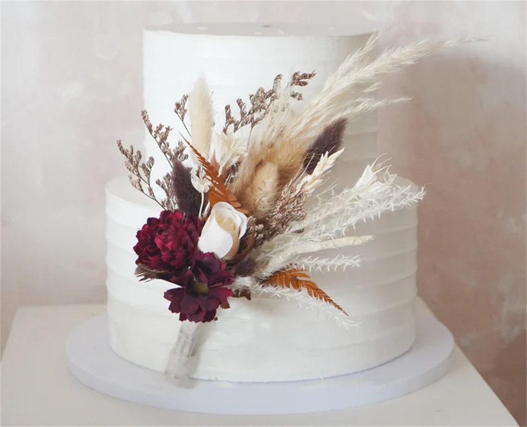 Burgundy/maroon Silk Flowers Cake Topper, Floral Cake Decoration