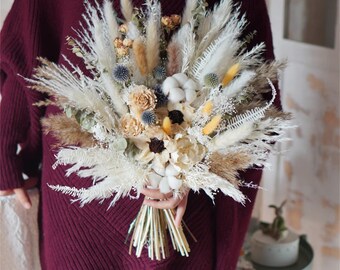 Cotton Lavender Bouquet , Pampas grass Bouquet, Boho wedding Bouquet, Dried flowers Gift