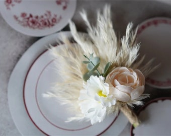 Wedding boutonniere, Rustic Boutonniere, Rustic Boutonniere, Pampas boutonniere, wedding Rustic button hole