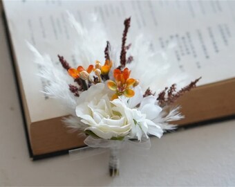 Wedding boutonniere, Rustic Boutonniere, Rustic Boutonniere, Pampas boutonniere, wedding Rustic button hole