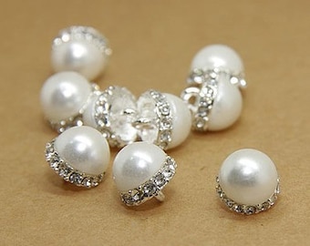 Cinque pezzi bianco faux Pearl Button con Shiny Diamanti Fungo Metallo Shank Cucire Pulsanti per Donna Abbigliamento Donna Ragazza Abito 10mm