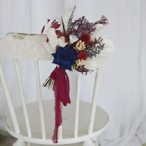 Rustic Pampas and Navy Artificial flowers Wedding Aisle Flower, Wedding Chair fowers, Wedding Ceremony Aisle Decoration
