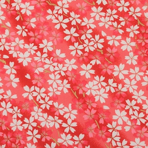 Vintage Japanischer Roter Baumwollstoff Blumenstoff mit Rosa Weißen Sakura Blumen Zweigen, für Tischdecke, Puppe, Wohnkultur ETC -1/2 Yard