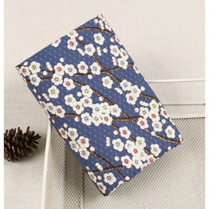 Vintage Japanese Red Blue Cotton Fabric Floral Fabric with White Sakura Flowers Twigs ,for Tablecloth,Doll ,Home Décor ETC –1/2 Yard