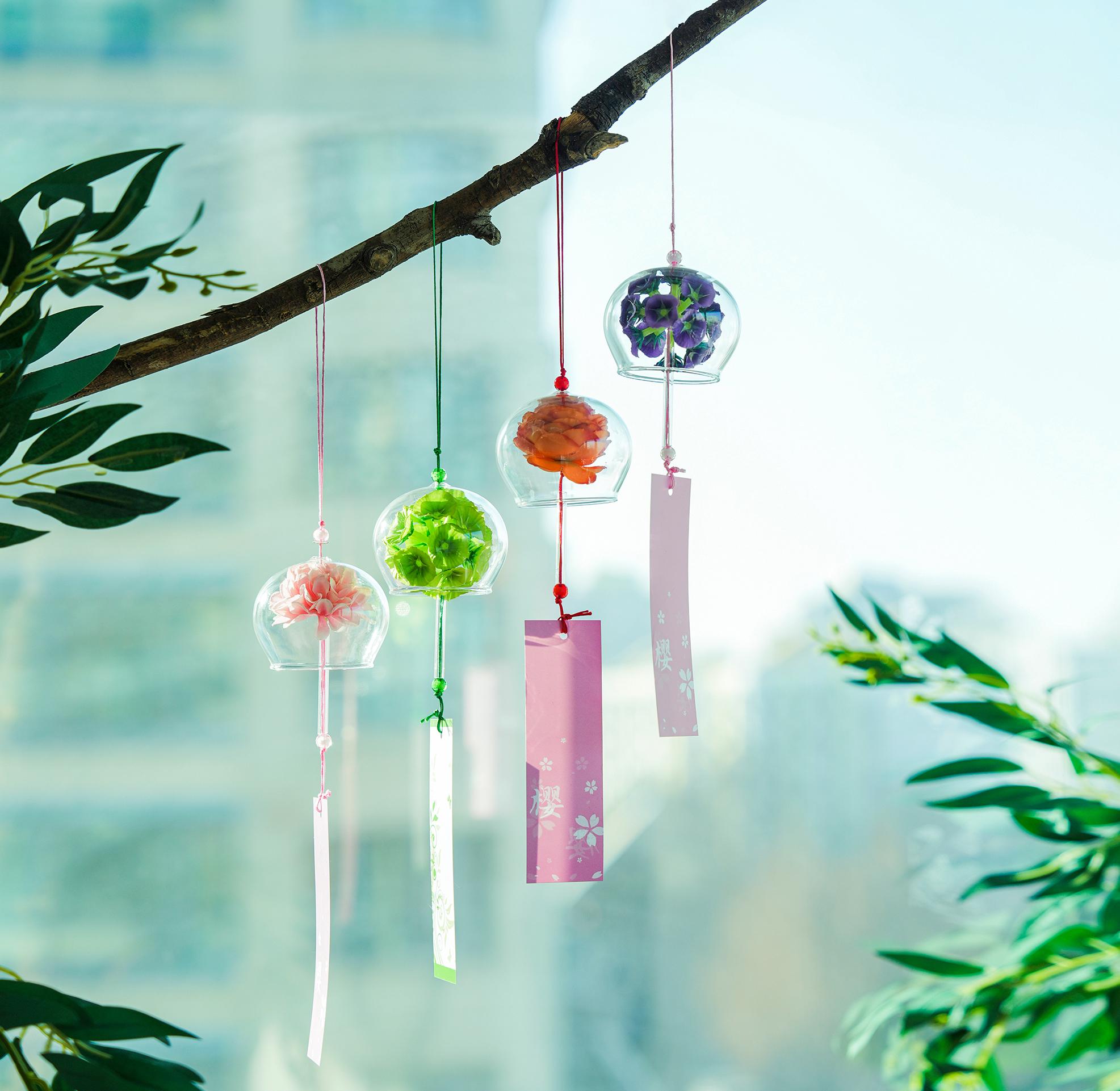Handmade Artificial Flowers Glass Wind Chime: Japanese Furin Bell