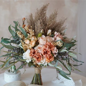 Bridal bouquet pampas gras, boho wedding bouquet, bridesmaid bouquets ,Blue and white Wedding Bouquet