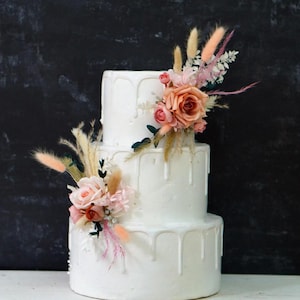 A Set of Two Wedding Cake Topper,Pink /flesh pink Floral Cake Decoration, Cake Topper Flowers, Pampass Cake Flowers, Rustic Wedding