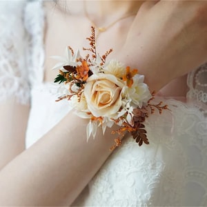 Champagne Preserved flowers corsage ,Dried flower wrist corsage Rustic wedding bracelet corsage ladies corsage