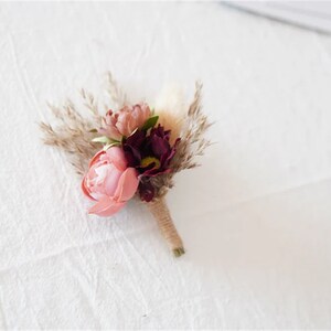 Wedding boutonniere, Pampas Boutonniere,Silk flower boutonniere, wedding Rustic button hole
