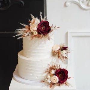 Juego de 3 adornos para tartas de boda, decoración de tartas de terracota, flores de pampass para tartas, boda rústica, boda bohemia