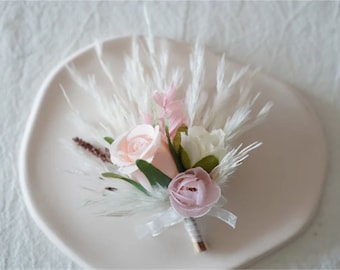 Wedding boutonniere, Rustic Boutonniere, Rustic Boutonniere, Pampas boutonniere, wedding Rustic button hole