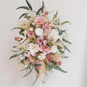 White,Pink,Silk Arch Flowers, Beige Pampas Flower Arch Arrangement, Boho Wedding Decor, Wedding Backdrop, Swag For Arch