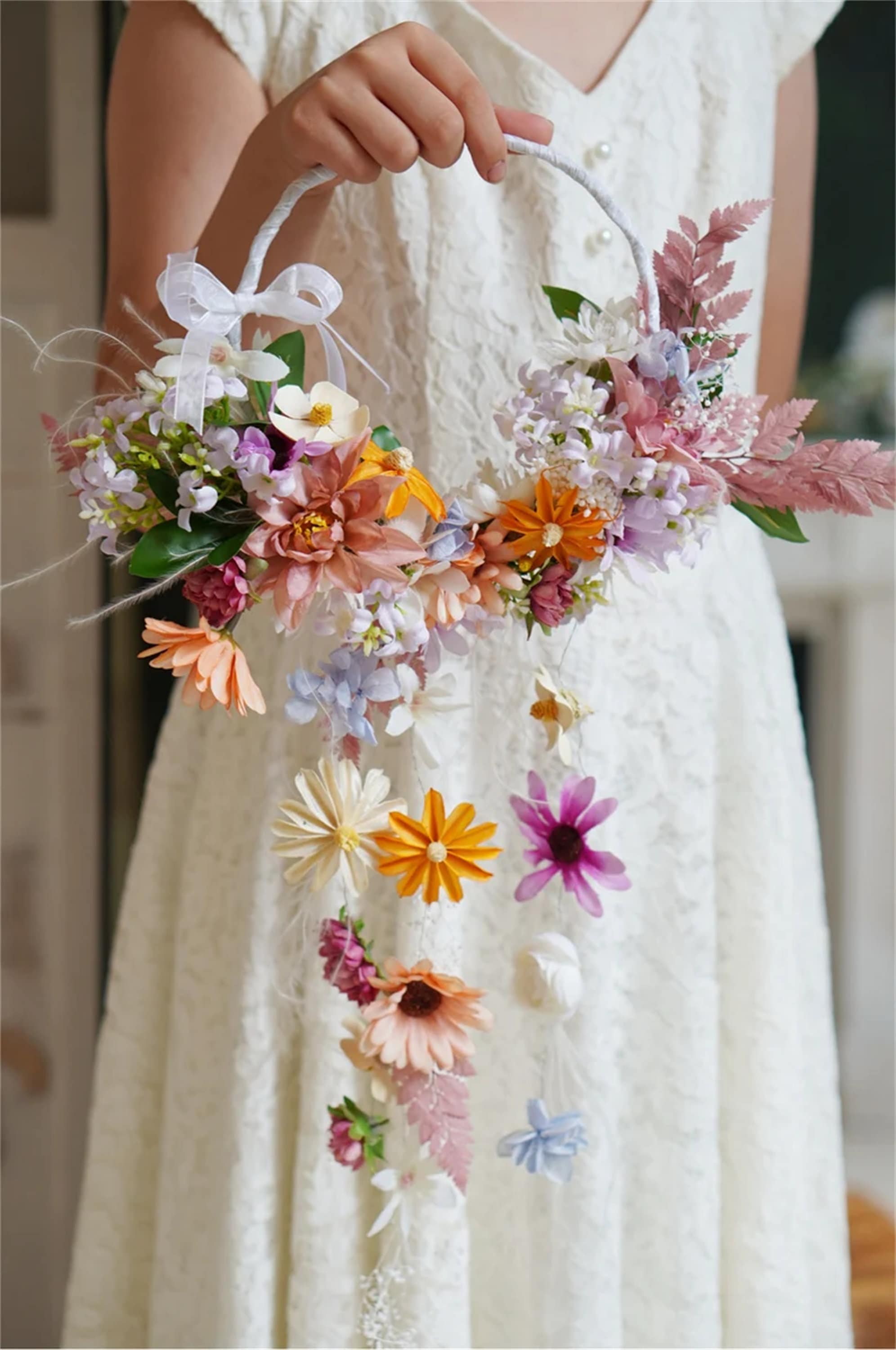 Flower Girl Hoop, Colorful Floral Ring, Bridal Bouquet  display picture 2