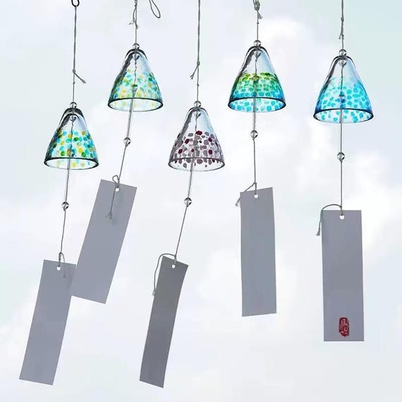 JAPANESE Style Traditional Glass Furin Wind Bell Brightly Colored