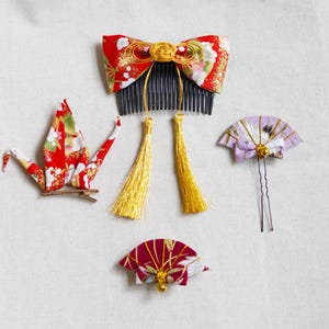 Handmade Japanese Traditional Tsumami Kanzashi Hair Clip Pin Kimono Yukata Outfit Wedding Ornament Bride Beautiful Flying Red Crane
