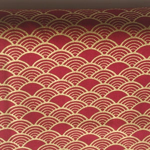 Vintage Japanese Red Cotton Fabric with Golden Wave Fabric ,for Bag ,Purse,Clothing,Tablecloth,Home Décor ETC –1/2 Yard