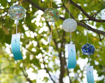 JAPANESE Traditional Glass Furin wind Bell brightly colored  wind Chime windbell lucid transparent for DIY
