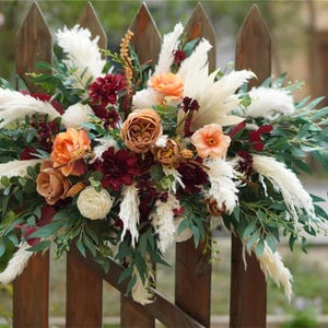 Burgundy flowers, White Pampas Flower Arch Arrangement, Boho Wedding Decor, Wedding Backdrop, Swag For Arch