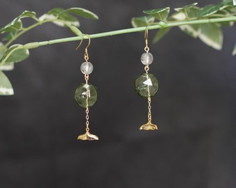 Wind chime earrings glass beads,furin, dolphin tail, transparent glass earrings 14K gold-plated Valentine's Day wedding gift