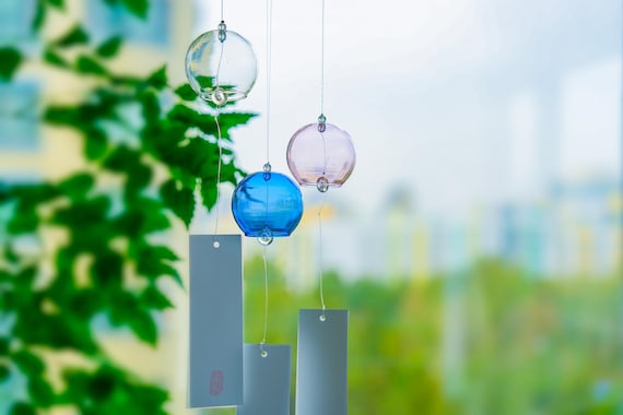 Japanese-Style New Summer Calyx Glass Wind Chime,Three colors,Home Decoration Decor, Handmade Keepsake Gift, Gift for Her