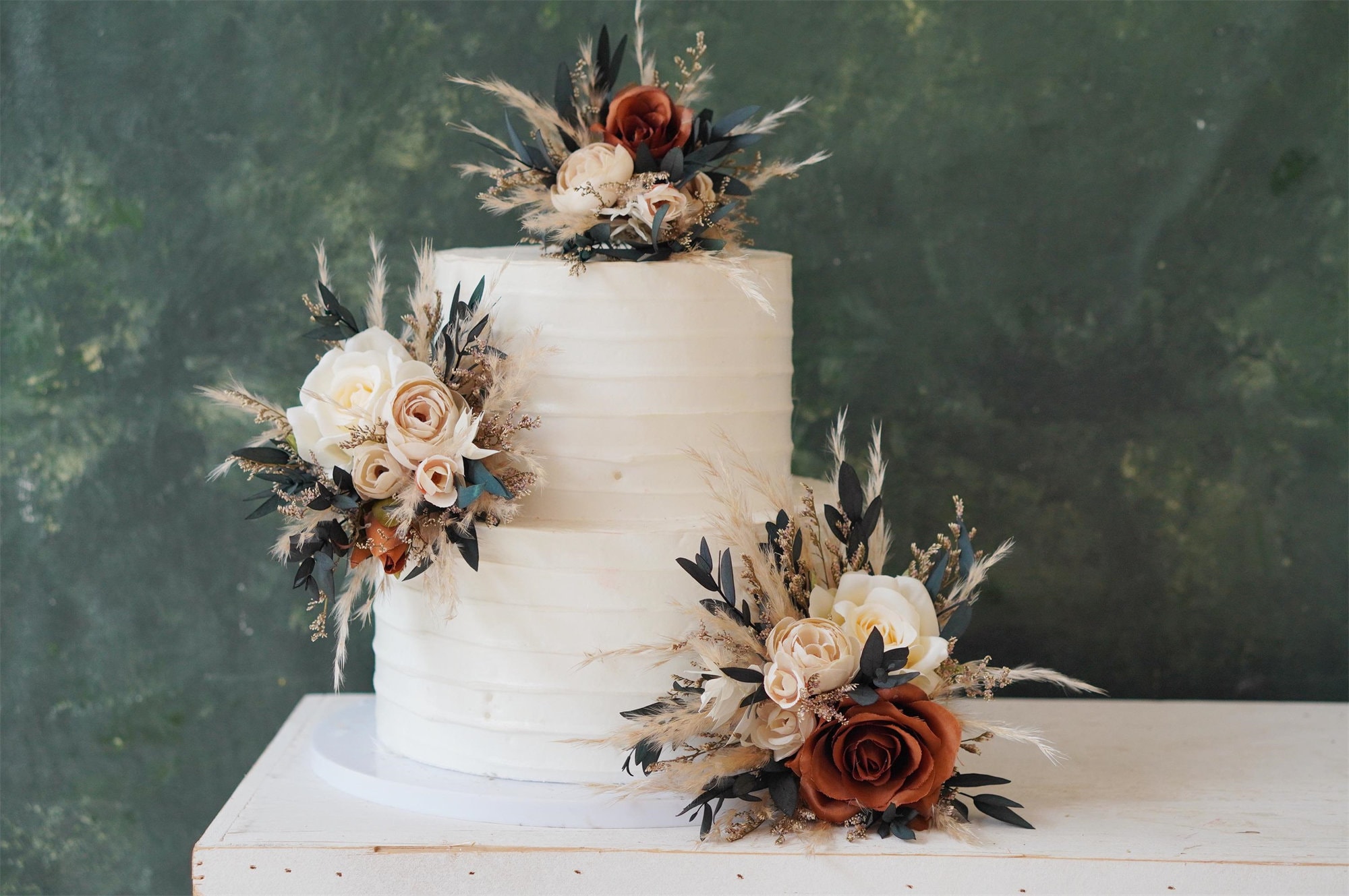Set of 3  Wedding Cake Topper, Terracotta Cake Decoration, Pampass Cake Flowers, Rustic Wedding, Boho Wedding