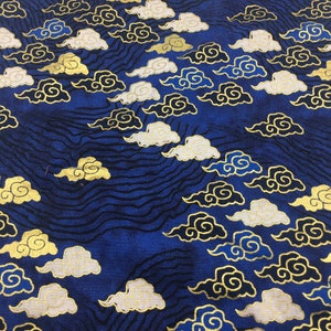 Vintage Japanese Cotton Fabric Cloth cloud navy blue by 1/2 yard for Clothing, Dress, Bag Purse, Wallet ETC