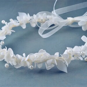 Preserved Natural real flower crown, white leaves hydrangea pearl,half crown,half wreath,Floral bridal, Bridesmaid kanzashi for wedding zdjęcie 6