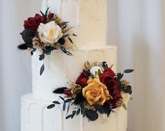 A Set Wedding Cake Topper, Floral Cake Decoration, Cake Topper Flowers, Silk flowers Cake Flowers, Rustic Wedding, Boho Wedding