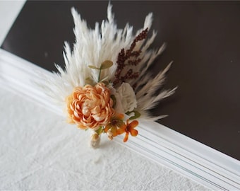 Wedding boutonniere, Rustic Boutonniere, Rustic Boutonniere, Pampas boutonniere, wedding Rustic button hole