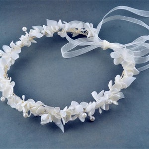 Preserved Natural real flower crown, white leaves hydrangea pearl,half crown,half wreath,Floral bridal, Bridesmaid kanzashi for wedding zdjęcie 2