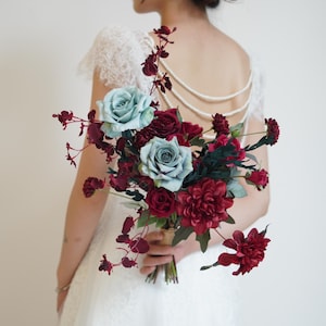Burgundy ,Gray-blue,Silk Flowers Bridal bouquet ,Artificial flowers,Boho wedding bouquet, bridesmaid bouquets
