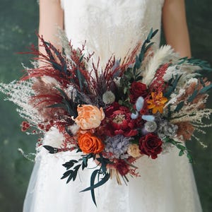 Burgundy Red Colors Rustic boho Wedding Bouquet,Artificial Faux Flowers ,Dried flowers,bridal bridesmaids bouquets,Home Decor