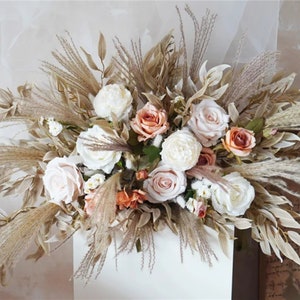 Pampas Flower Arch Arrangement, Boho Wedding Decor, White, Orange, Wedding Backdrop, Swag For Arch, Rustic Wedding Decor