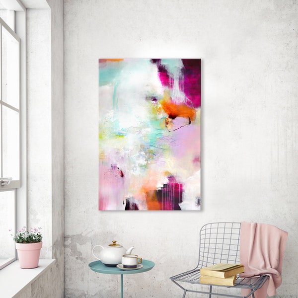 Extra large abstract acrylic painting with texture on stretched canvas