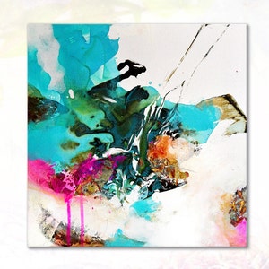 abstract painting // colorful one-of-a-kind art // abstract art // acrylic painting // original painting // bold colors // Pink turquoise