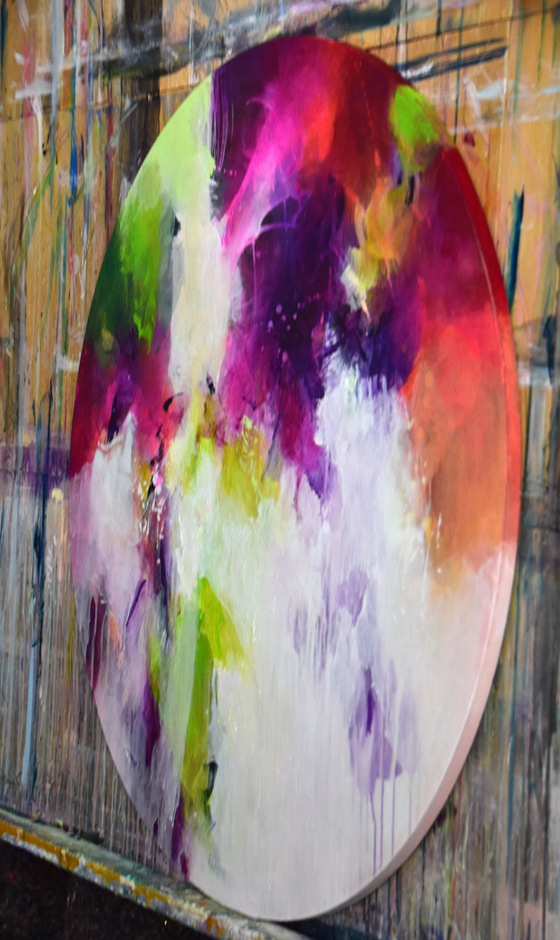 Large circular abstract acrylic painting on round stretched Etsy