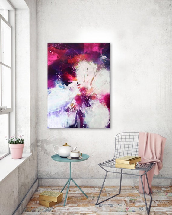 Grande Pittura Acrilica Astratta Con Tonalita Di Fucsia E Etsy