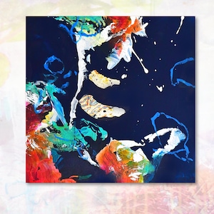 Abstract art, one-of-a-kind artwork directly from my studio, colorful handpainted artwork with gold leaf, acrylic painting on small canvas