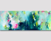 Original XL extra large abstract painting, abstract work of art, modern fine art, pink dark green-blue turquoise large canvas painting