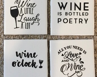 Juego de 4 posavasos personalizados - Para amantes del vino