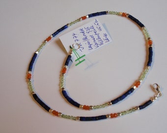 Lapis Necklace with Peridot & Carnelian (JK 774)