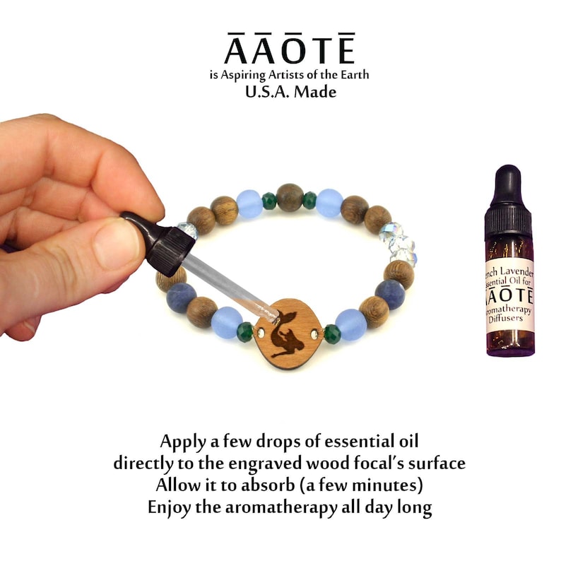 Dragonfly Wood Diffuser Beaded Stretch Bracelet Aromatherapy Jewelry Apply Essential Oil to Wood EOWDBSBW-D038 USA Made Sustainable Wood