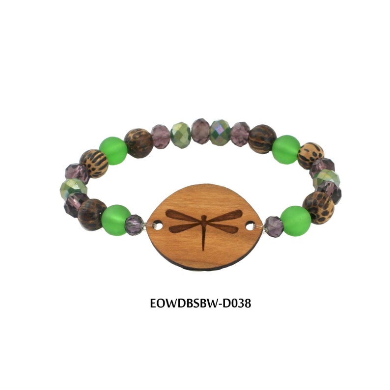 Dragonfly Wood Diffuser Beaded Stretch Bracelet Aromatherapy Jewelry Apply Essential Oil to Wood EOWDBSBW-D038 USA Made Sustainable Wood