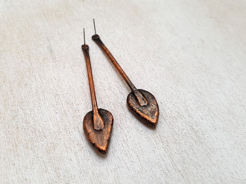 Copper Earrings Hand Carved Stone Earrings Green Onyx Earrings Geometric Earrings Electroformed Earrings Leaf Earrings Onyx jewelry