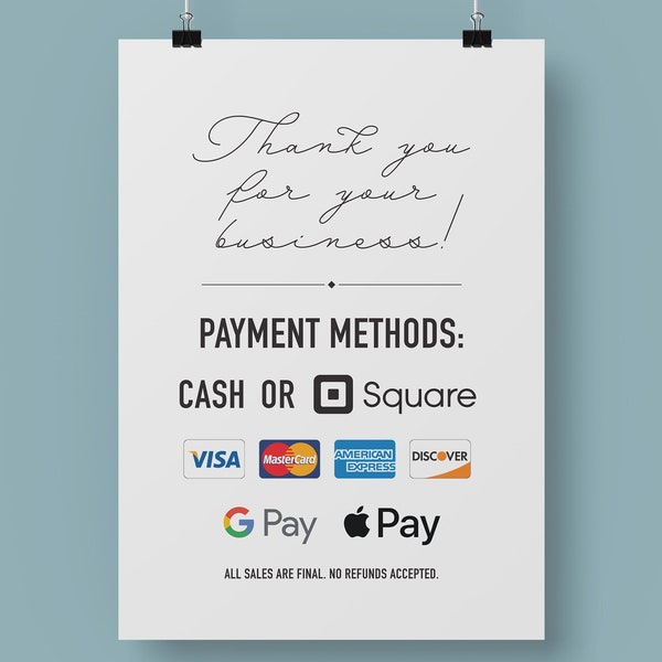 Market Table Payment Sign with Google & Apple Pay Icons- Downloadable File