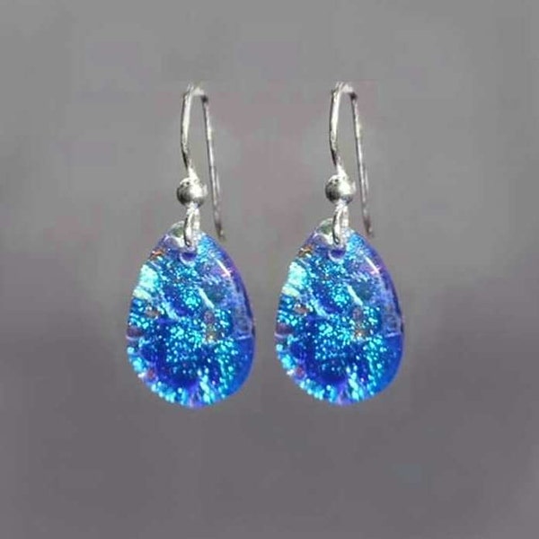 A Touch of Glass Dichroic Glass Earrings- Style "ER",  Teardrops, in 16 colors