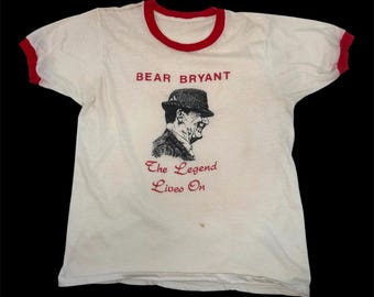 Vintage University Of Alabama Bear Bryant Legend Lives On Ringer T Shirt 80s Sm