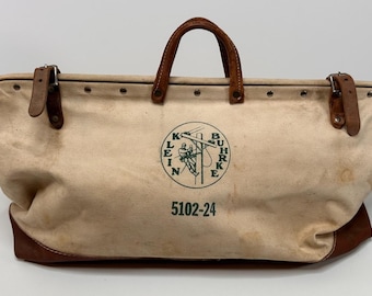 Vintage Klein Buhrke 5102-24 Lineman's Tool Bag Canvas and Leather 60's / 70's