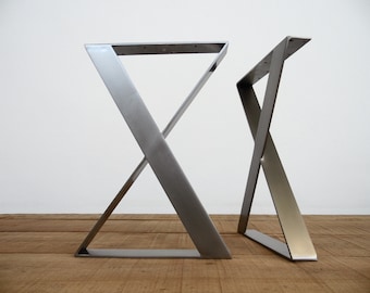 Stainless Steel Dining Table Legs , 28" H x 24" W, X-Frame Flat Steel Table Legs, Customizable Height 26" -30", Set of 2