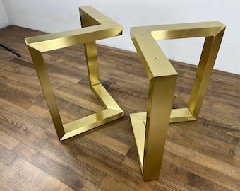Brass Dining Table Legs (Set of 2) ,Solid Brass Bracket Legs 28” | Custom Height | Polished, Brushed, Antique Brass Finish